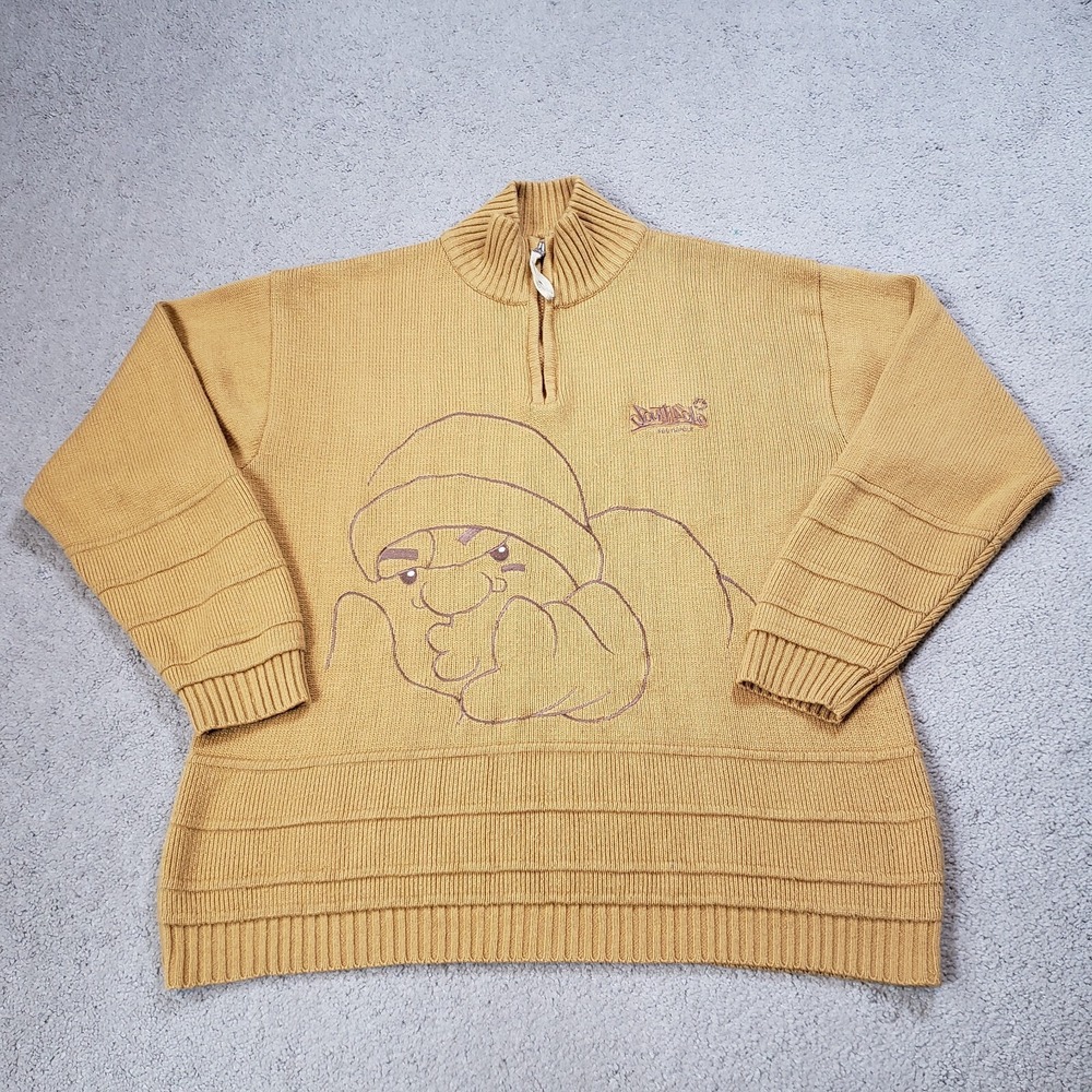 Vtg Y2K Southpole Men Sweater XXL Brown Knit Zip Heavy Embroidered Face Hip Hop
